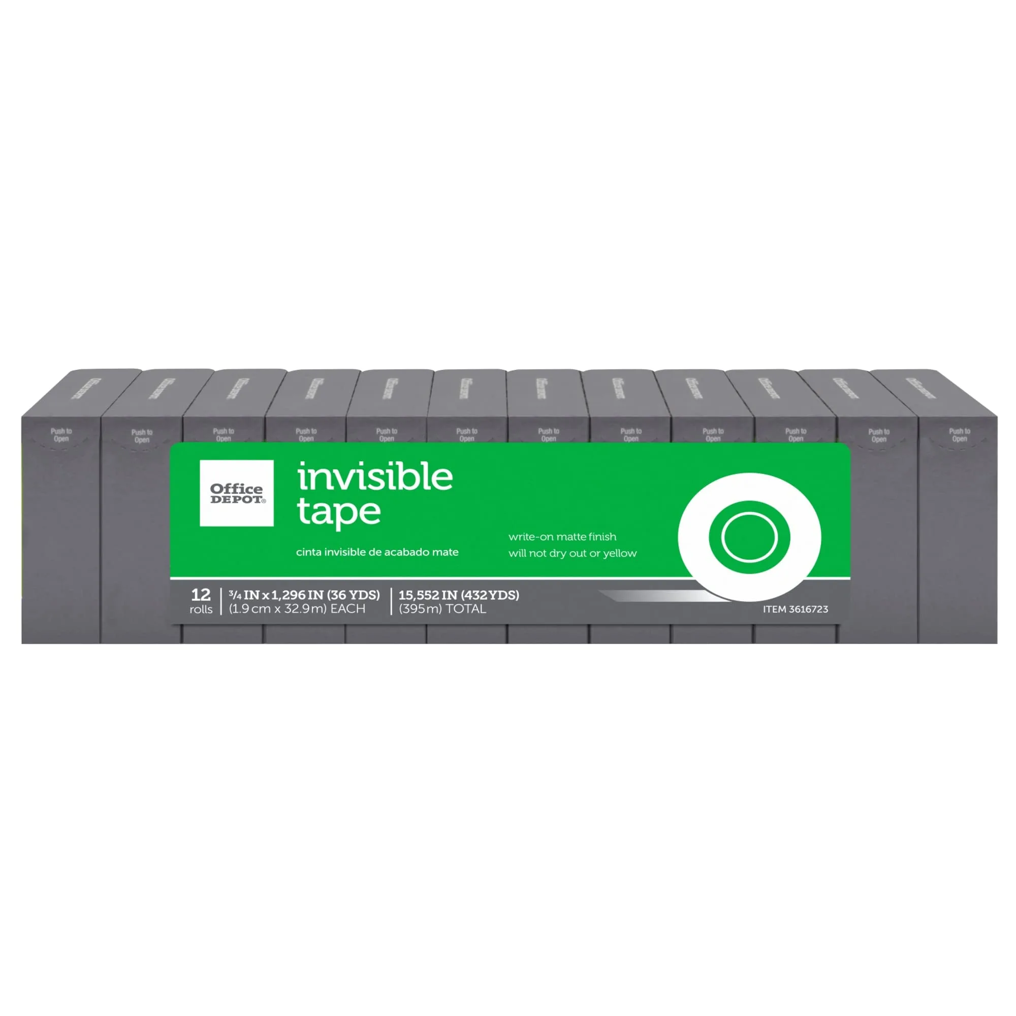 Office Depot Brand Invisible Tape, 3/4in x 1296in, Clear - Pack of 12