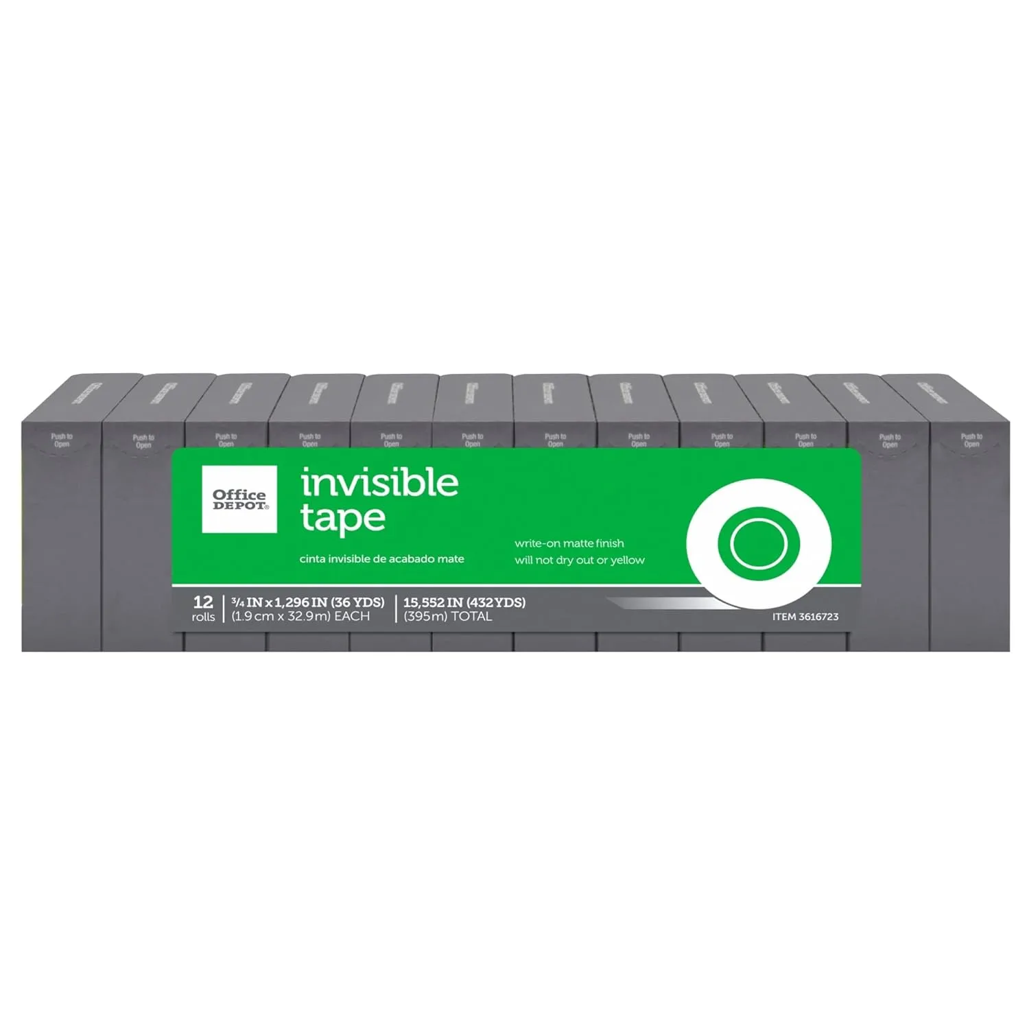 Office Depot Brand Invisible Tape, 3/4in x 1296in, Clear - Pack of 12