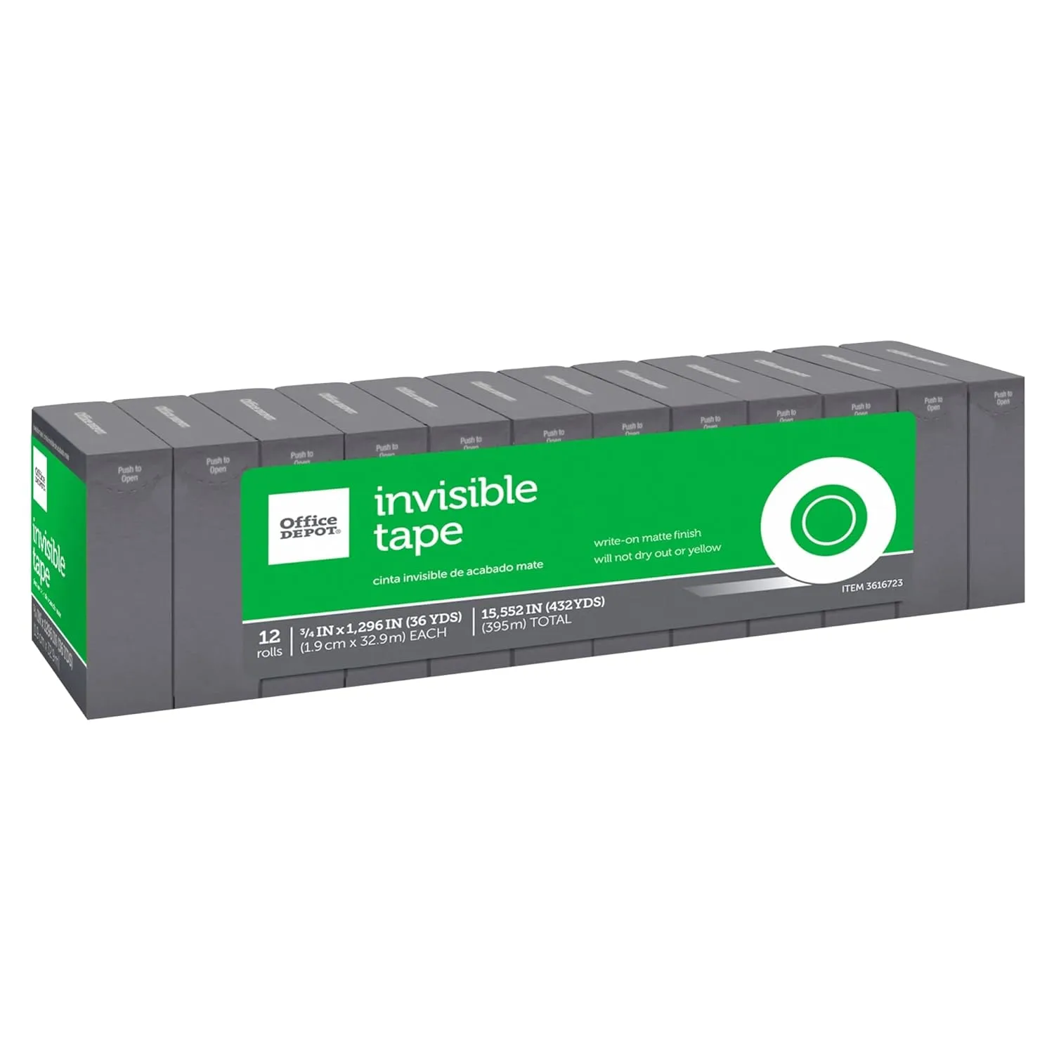 Office Depot Brand Invisible Tape, 3/4in x 1296in, Clear - Pack of 12
