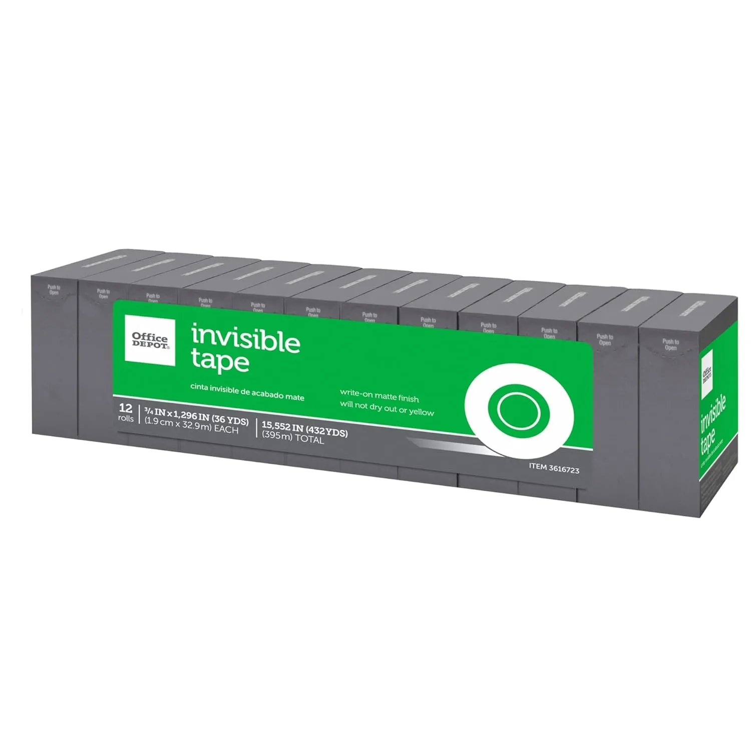 Office Depot Brand Invisible Tape, 3/4in x 1296in, Clear - Pack of 12