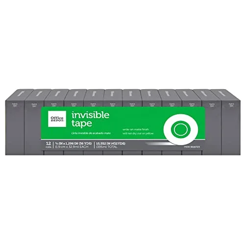 Office Depot Brand Invisible Tape, 3/4in x 1296in, Clear - Pack of 12
