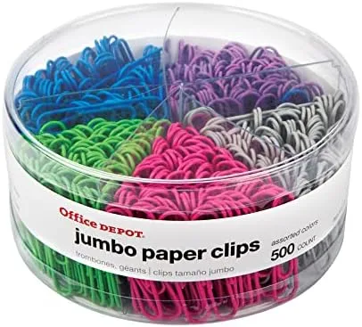 Office Depot® Brand Jumbo Paper Clip Combo Pack, 2", Assorted Colors, Pack Of 500