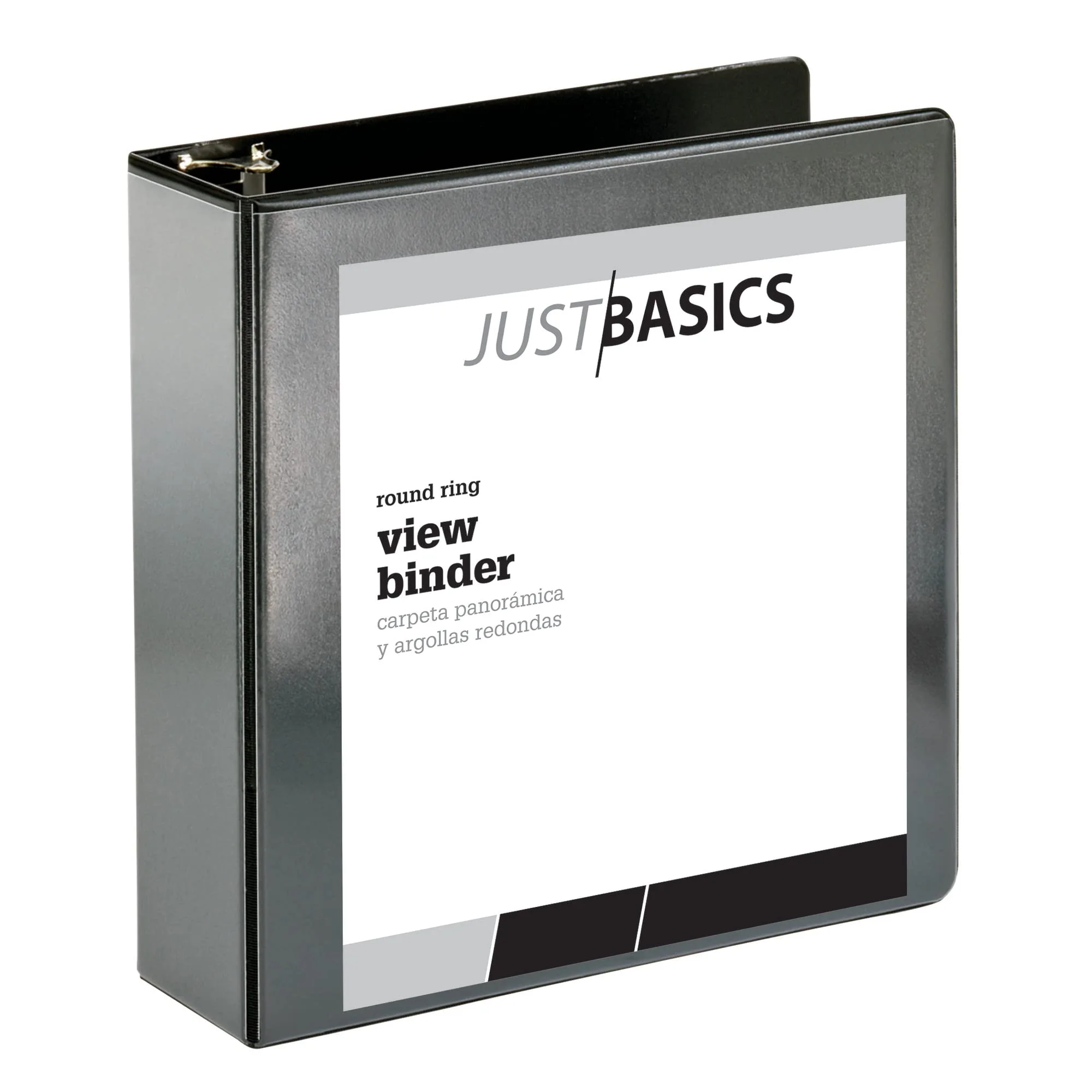 Just Basics Basic Round-Ring View Binder, 3" Rings, 61% Recycled, Black
