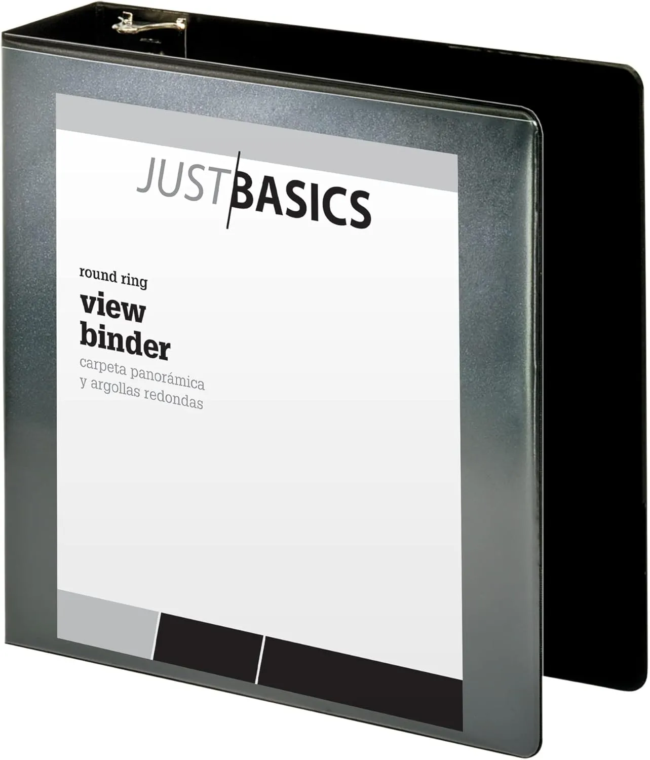 Just Basics Basic Round-Ring View Binder, 3" Rings, 61% Recycled, Black