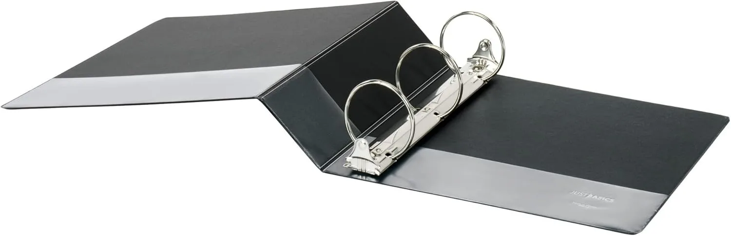 Just Basics Basic Round-Ring View Binder, 3" Rings, 61% Recycled, Black