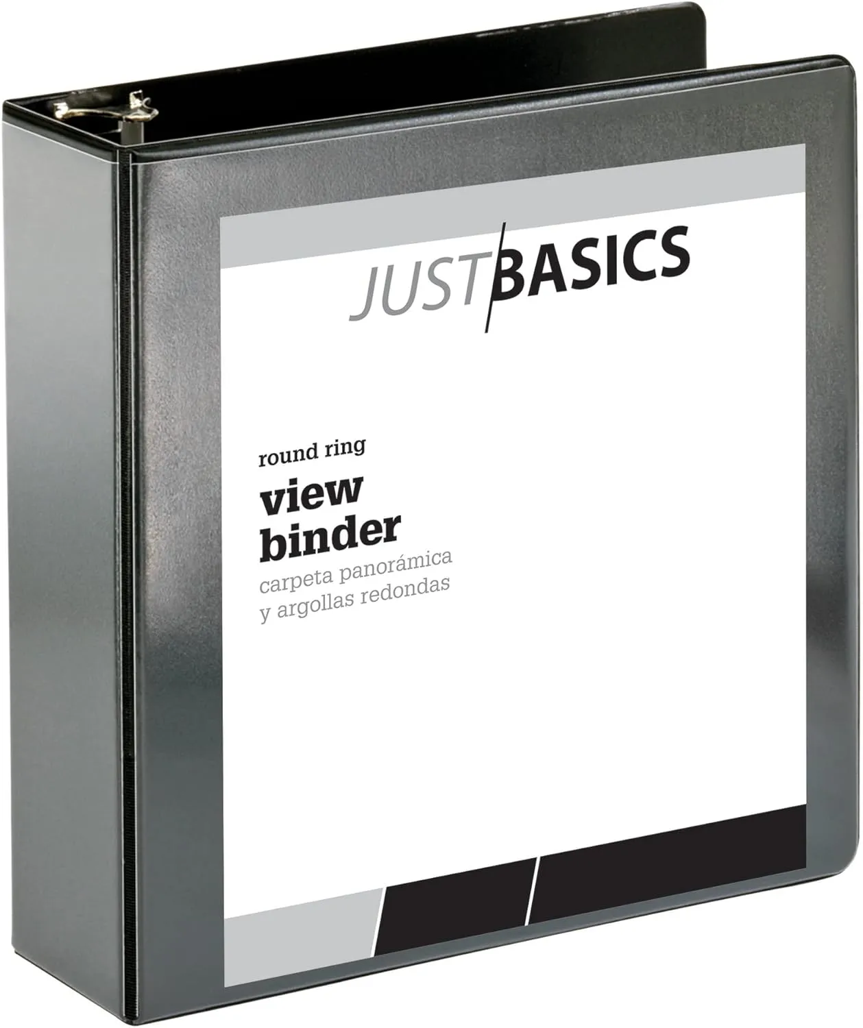 Just Basics Basic Round-Ring View Binder, 3" Rings, 61% Recycled, Black