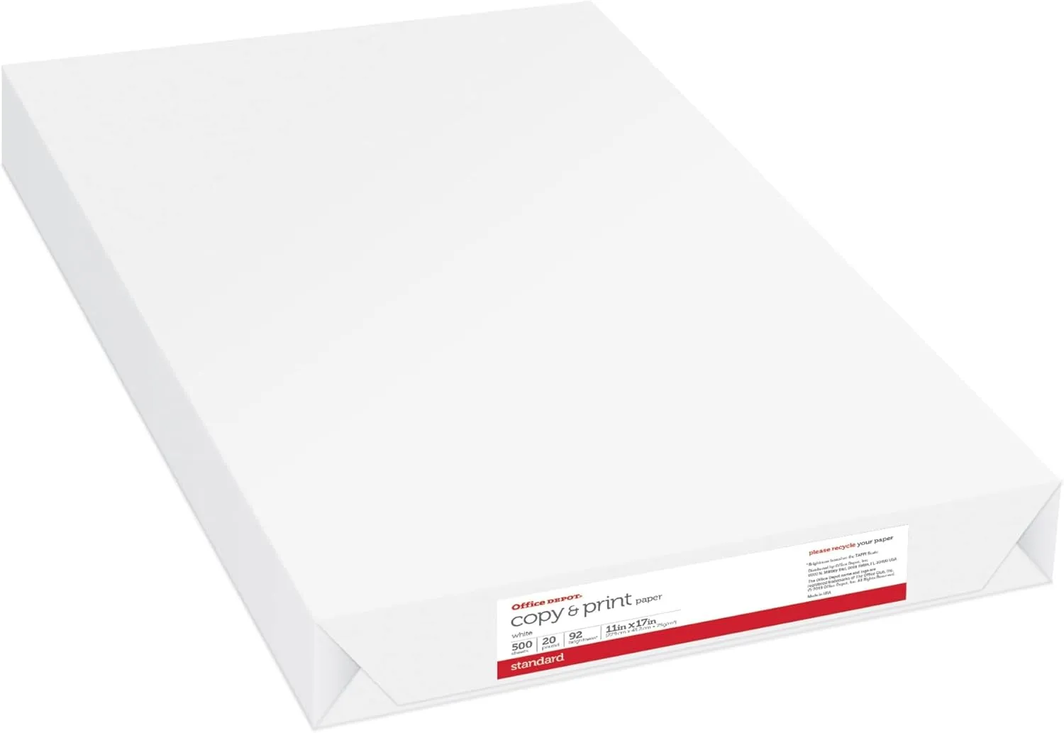 Office Depot Copy And Print Paper, Ledger Size (11" x 17"), 20 lb, 92 Brightness, 3 Reams (1500 Sheets)