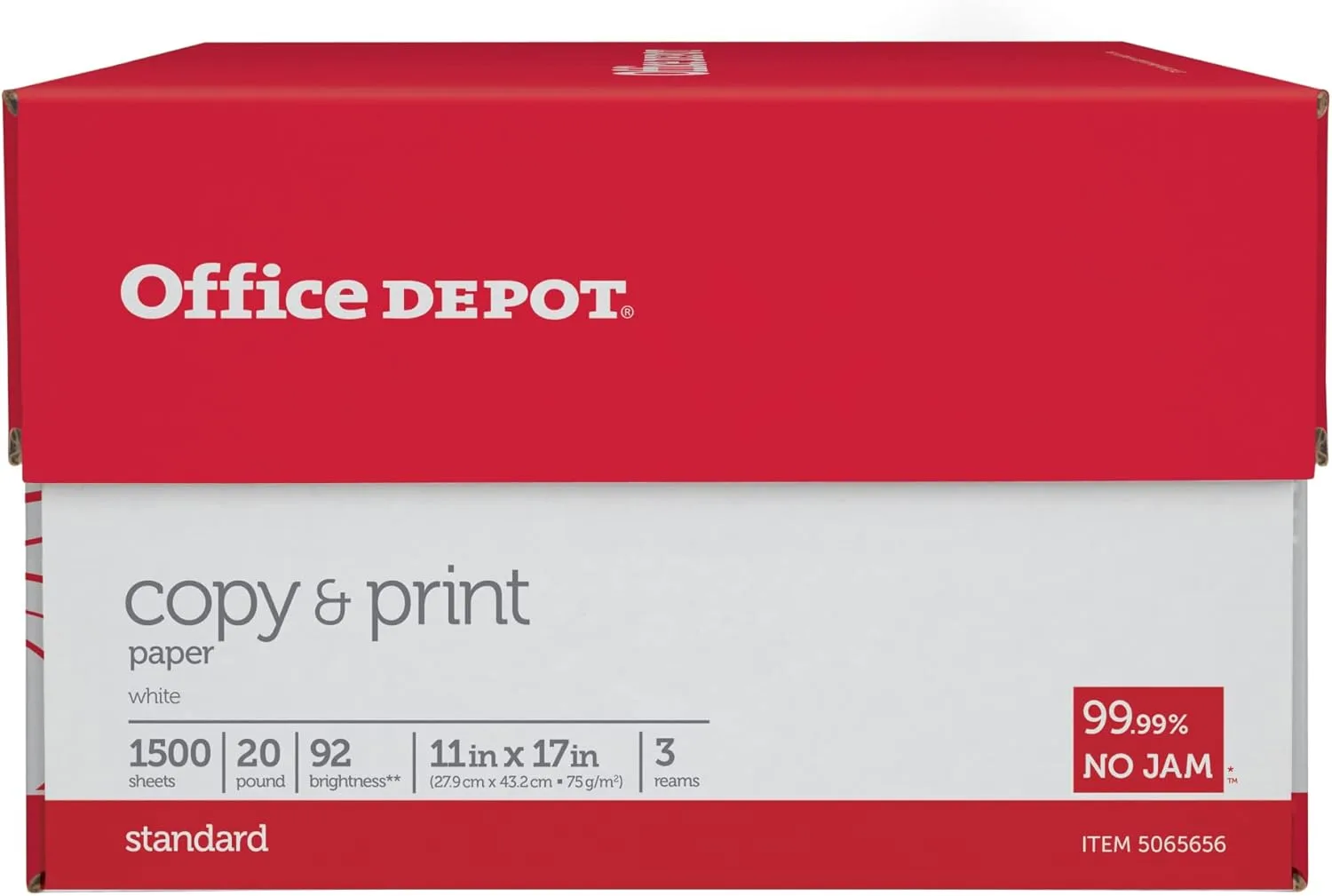 Office Depot Copy And Print Paper, Ledger Size (11" x 17"), 20 lb, 92 Brightness, 3 Reams (1500 Sheets)