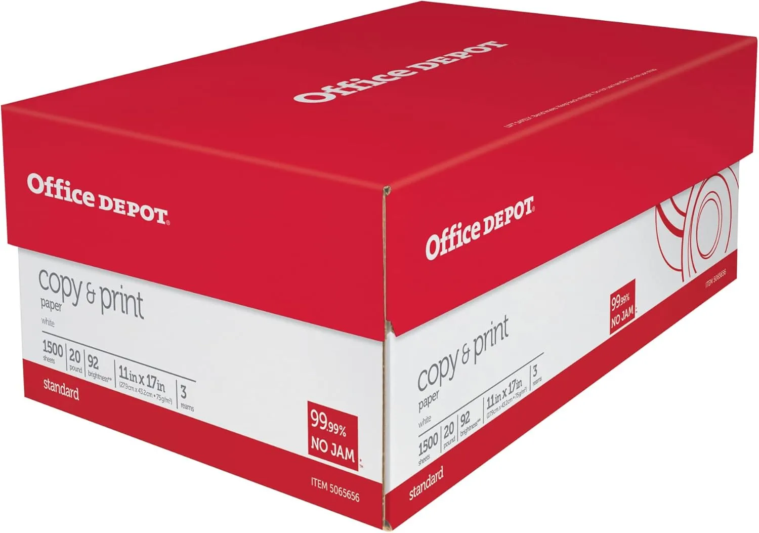 Office Depot Copy And Print Paper, Ledger Size (11" x 17"), 20 lb, 92 Brightness, 3 Reams (1500 Sheets)