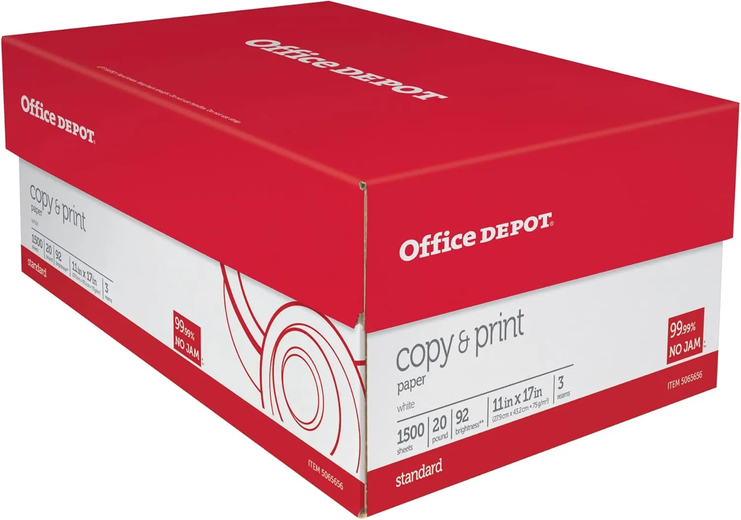 Office Depot Copy And Print Paper, Ledger Size (11" x 17"), 20 lb, 92 Brightness, 3 Reams (1500 Sheets)