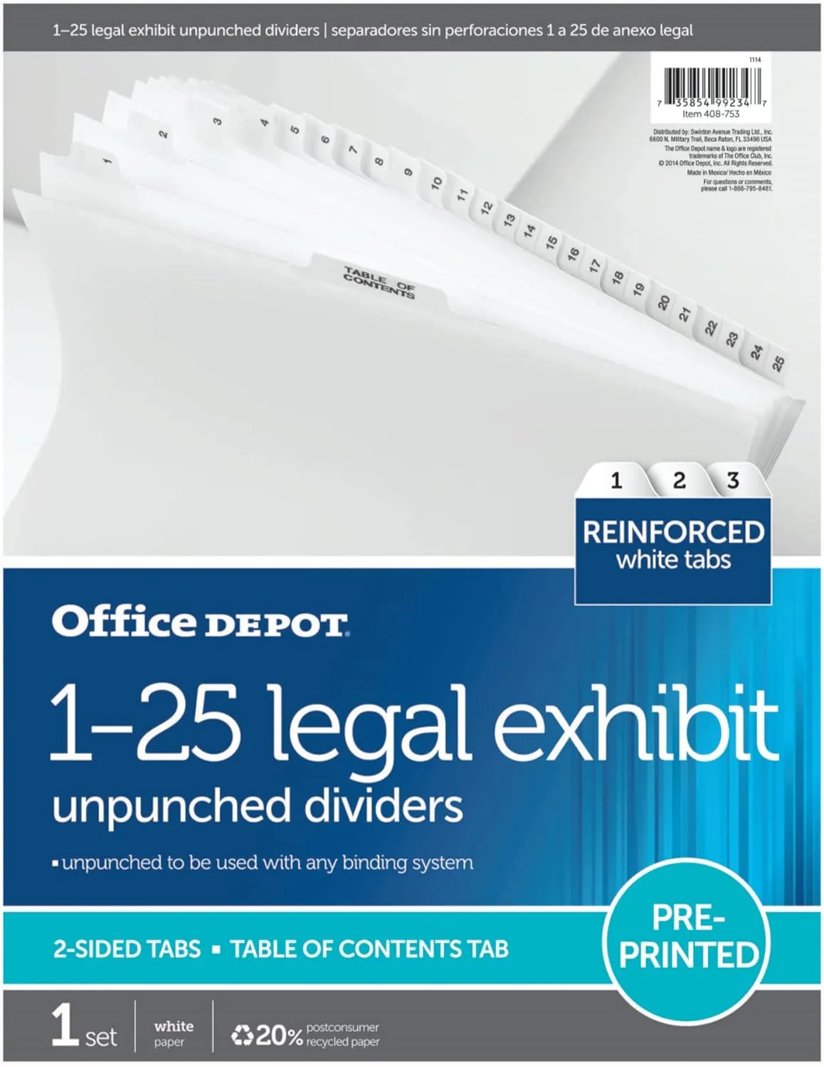 Office Depot Legal Index Unpunched Dividers with Laminated Tabs, Numbered 1-25
