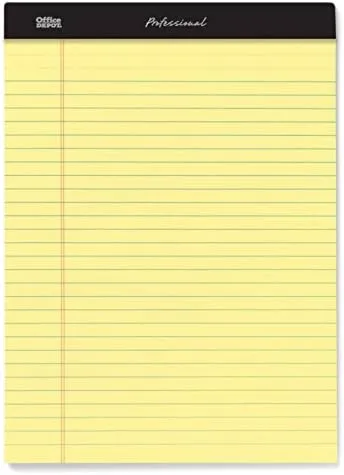 Office Depot Professional Legal Pad, 8 1/2in. x 11 3/4in., Legal Ruled, 50 Sheets Per Pad, Canary, Pack Of 8 Pads, 99527