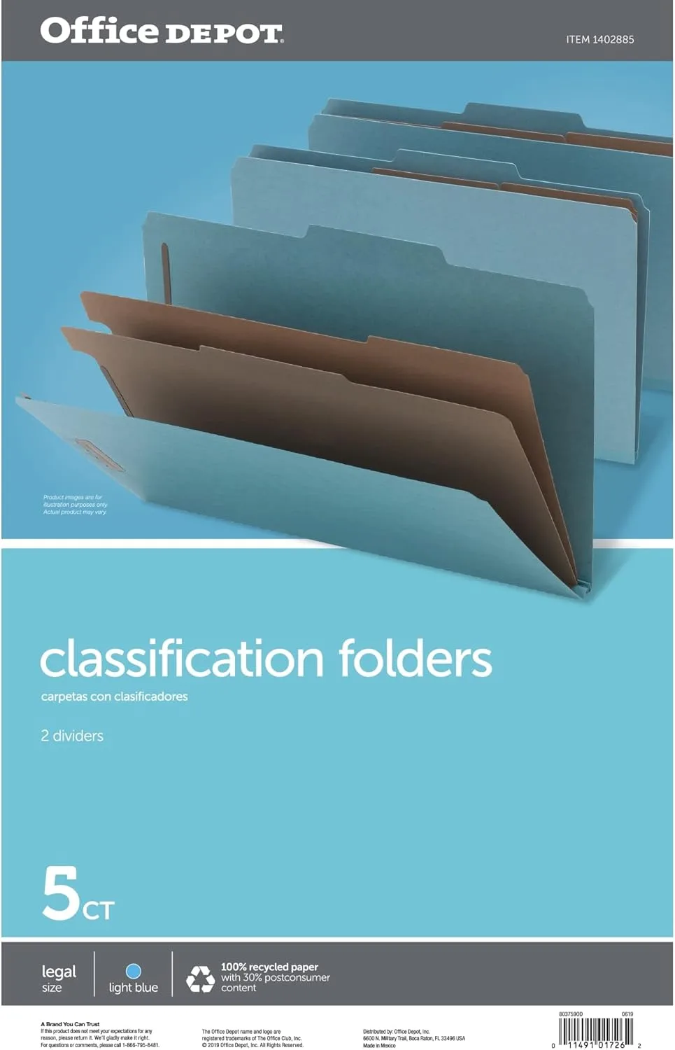 Office Depot Pressboard Expanding File Folders, 2 1/2" Expansion, Legal Size, 100% Recycled, Blue, Pack of 5
