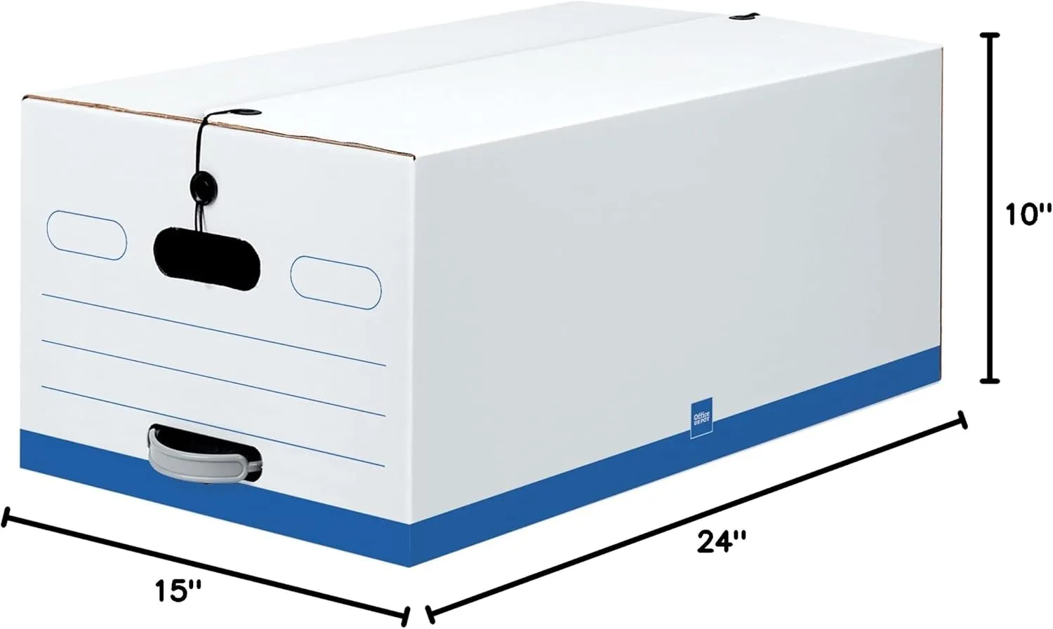 Office Depot® Brand Quick Set-Up Storage Boxes With String & Button Closure, Legal, 24" x 15" x 10", 60% Recycled, White/Blue, Pack Of 12