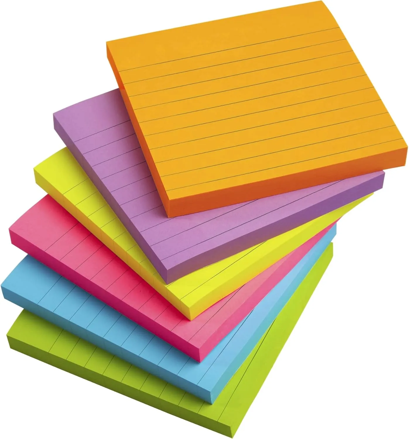 Office Depot® Brand Lined Sticky Notes, 4" x 4", Assorted Vivid Colors, 100 Sheets Per Pad, Pack Of 6 Pads