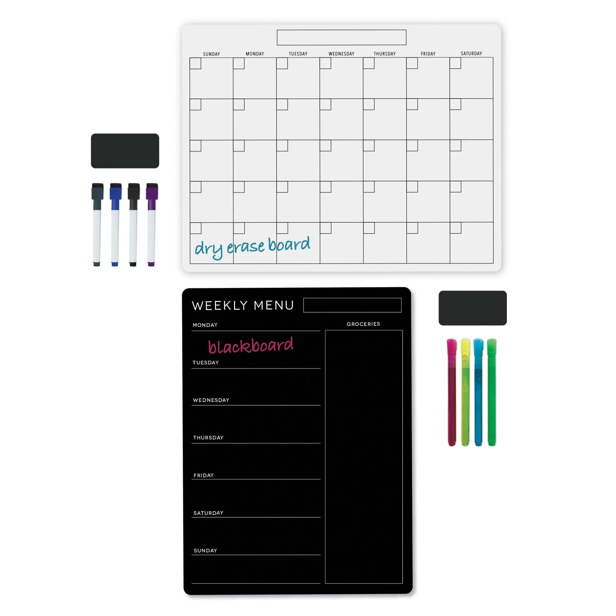 Office Depot Brand Magnetic Dry-Erase/Blackboard Menu And Calendar Combo Set, 17" x 13", Black