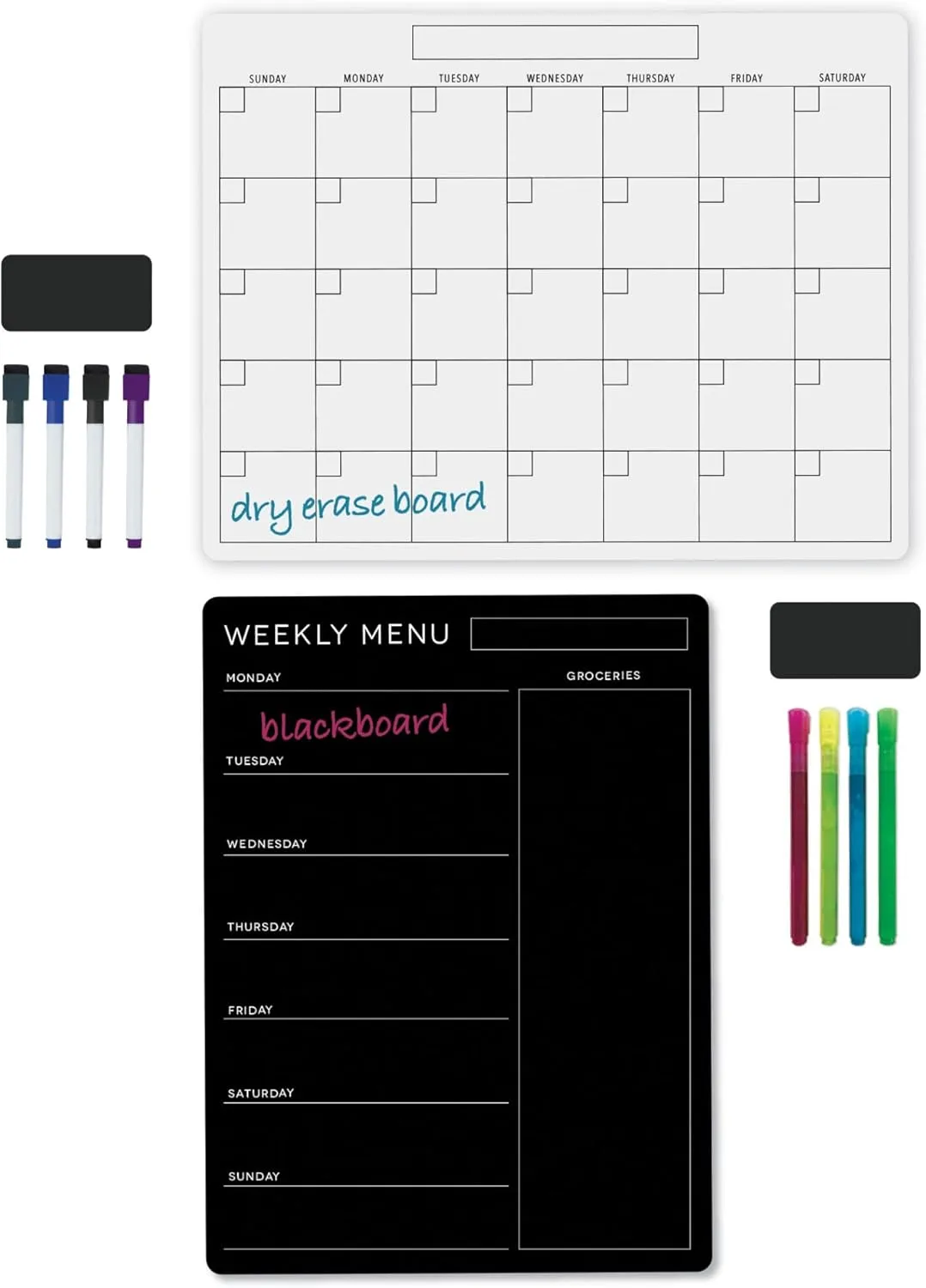 Office Depot Brand Magnetic Dry-Erase/Blackboard Menu And Calendar Combo Set, 17" x 13", Black