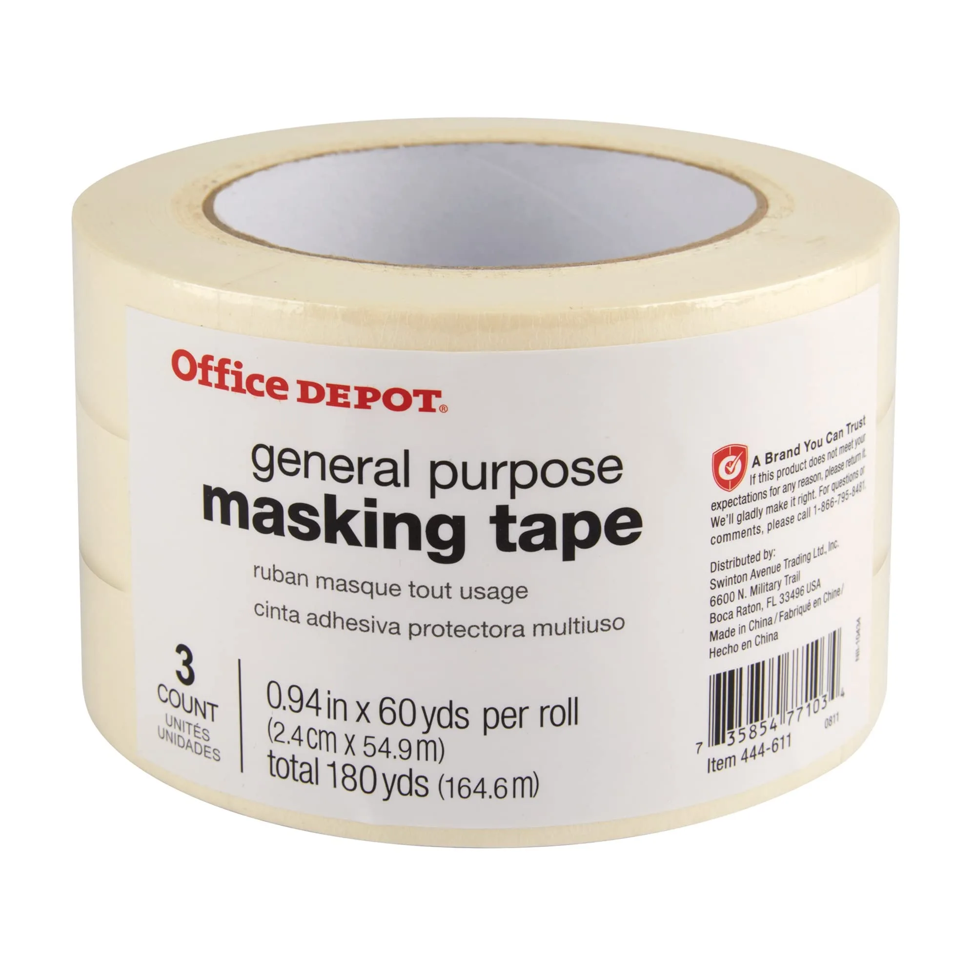 Office Depot General-Purpose Masking Tape, 0.94 in x 60 yd, Pack of 3