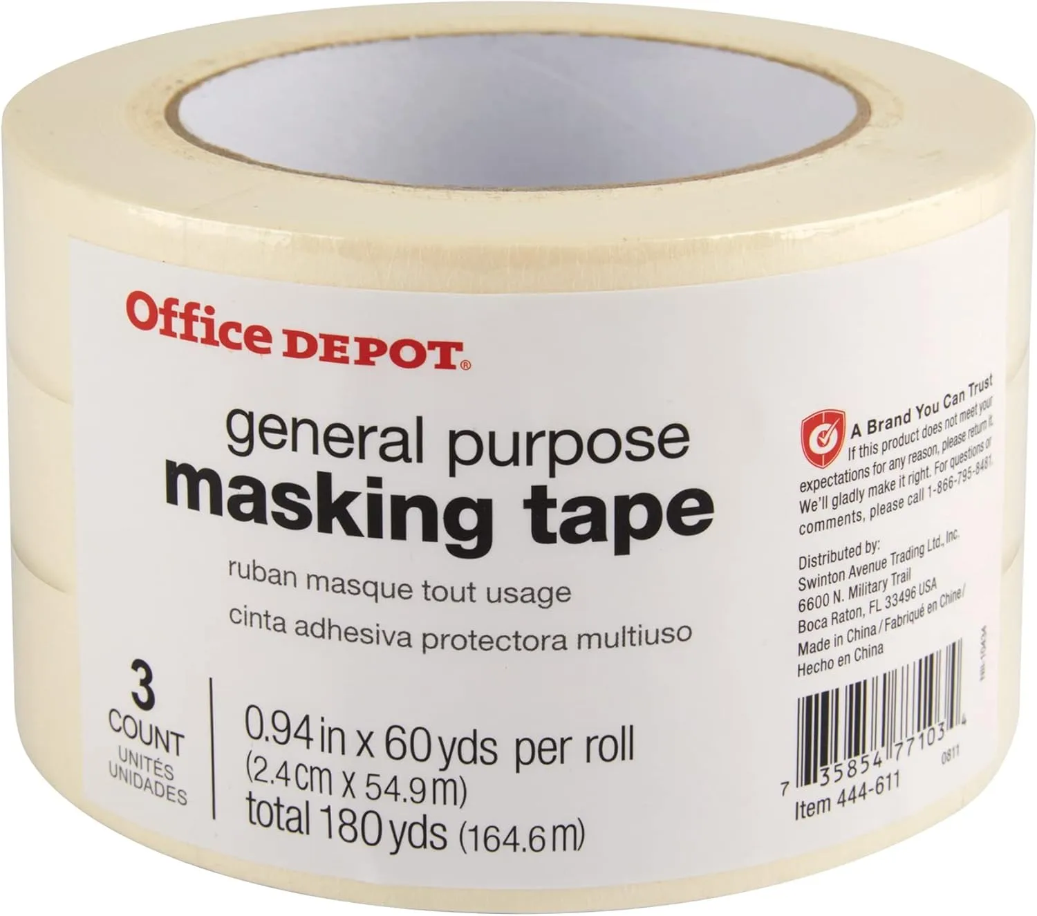 Office Depot General-Purpose Masking Tape, 0.94 in x 60 yd, Pack of 3