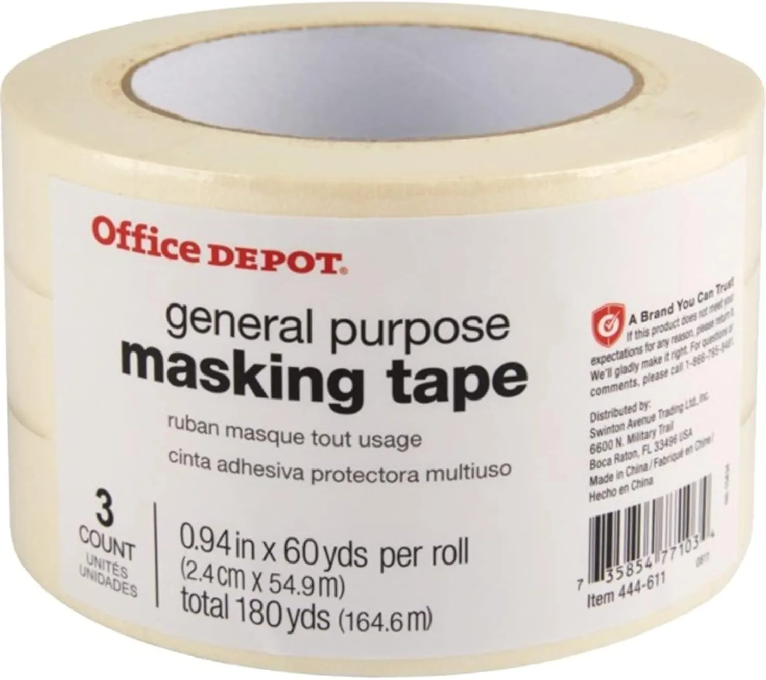 Office Depot General-Purpose Masking Tape, 0.94 in x 60 yd, Pack of 3