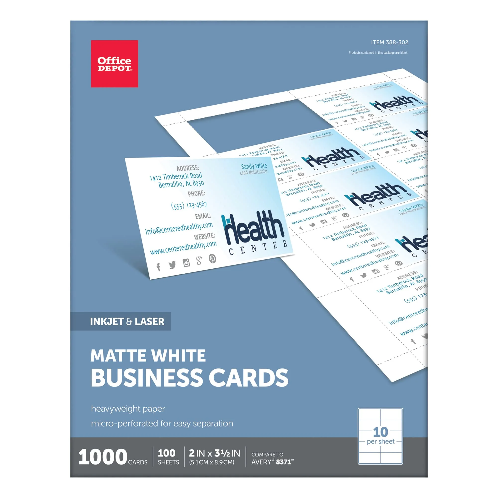 Office Depot Matte Business Cards, 2 x 3-1/2 in, White, 1000 Pack