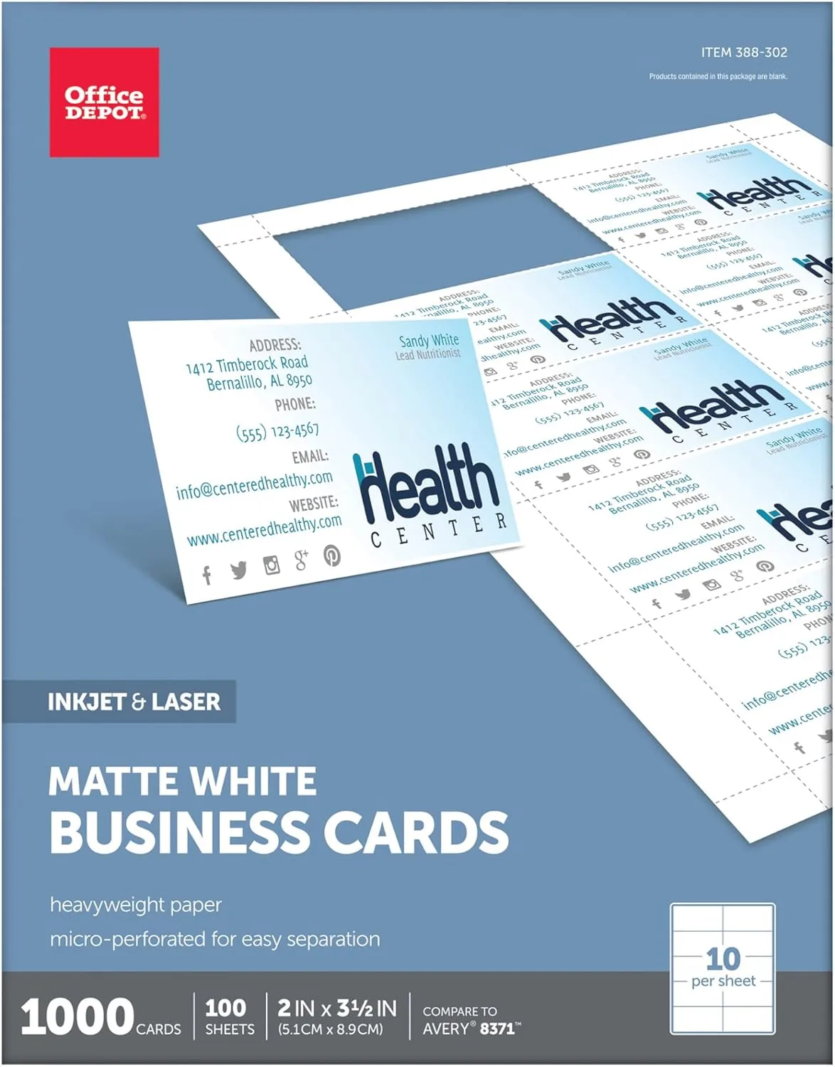 Office Depot Matte Business Cards, 2 x 3-1/2 in, White, 1000 Pack