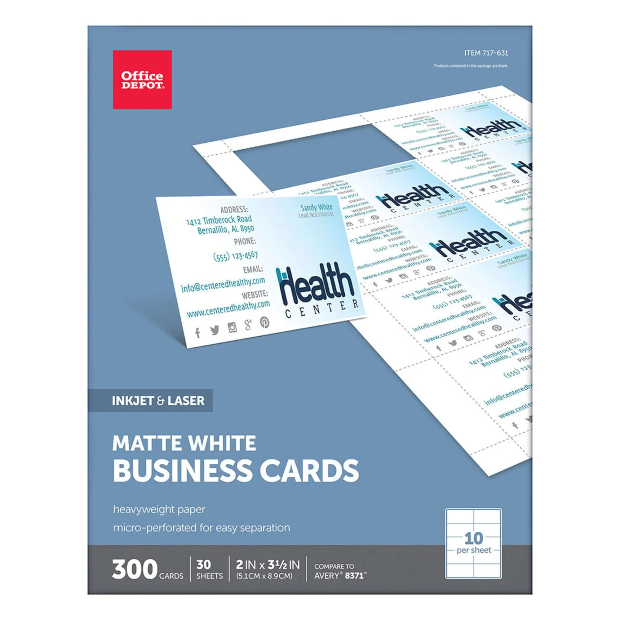 Office Depot Laser/Inkjet Matte Business Cards, 2 x 3.5 in, White - 300 Pack