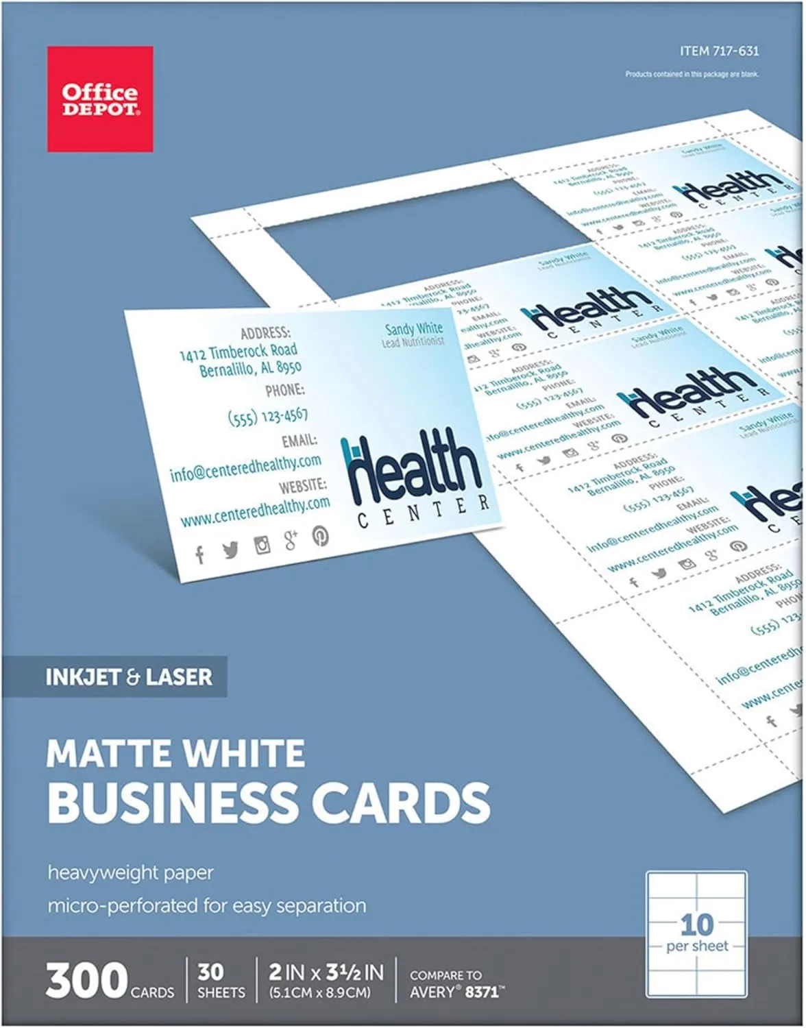 Office Depot Laser/Inkjet Matte Business Cards, 2 x 3.5 in, White - 300 Pack