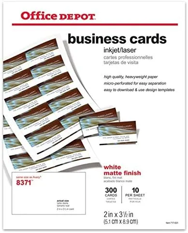 Office Depot Laser/Inkjet Matte Business Cards, 2 x 3.5 in, White - 300 Pack