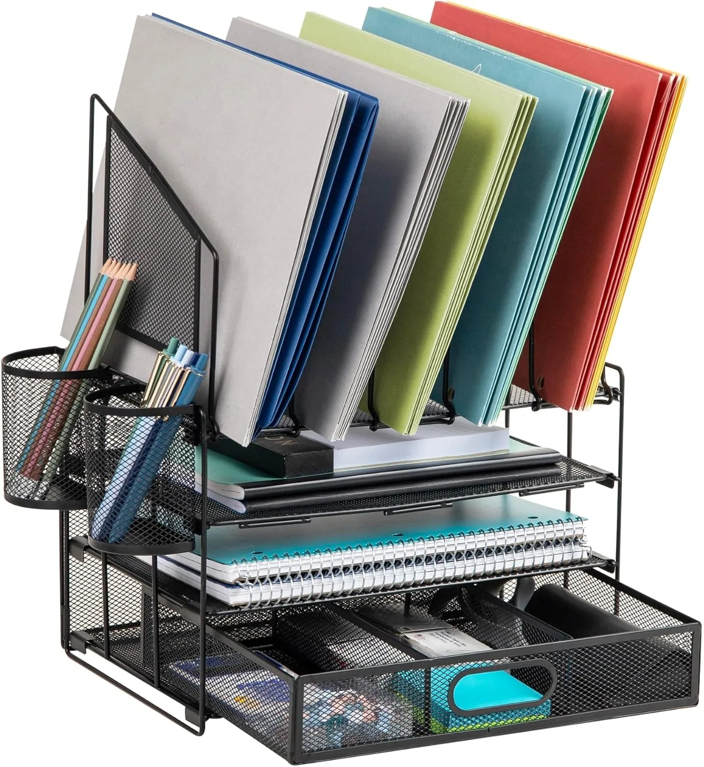 Office Depot® Brand Mesh Desk Organizer With Vertical Storage And Pen Holders, 16" H x 12-3/4"W x 9-1/2"D, Black