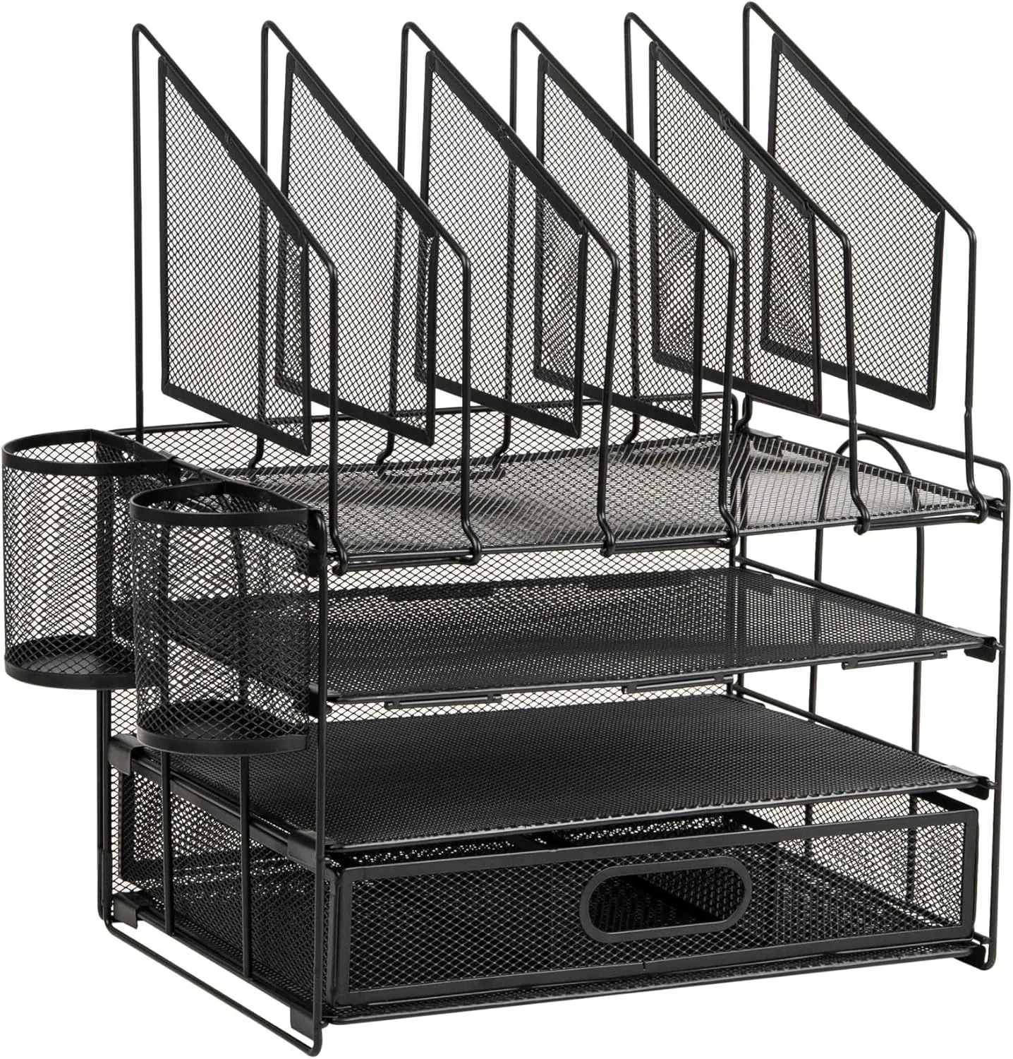 Office Depot® Brand Mesh Desk Organizer With Vertical Storage And Pen Holders, 16" H x 12-3/4"W x 9-1/2"D, Black