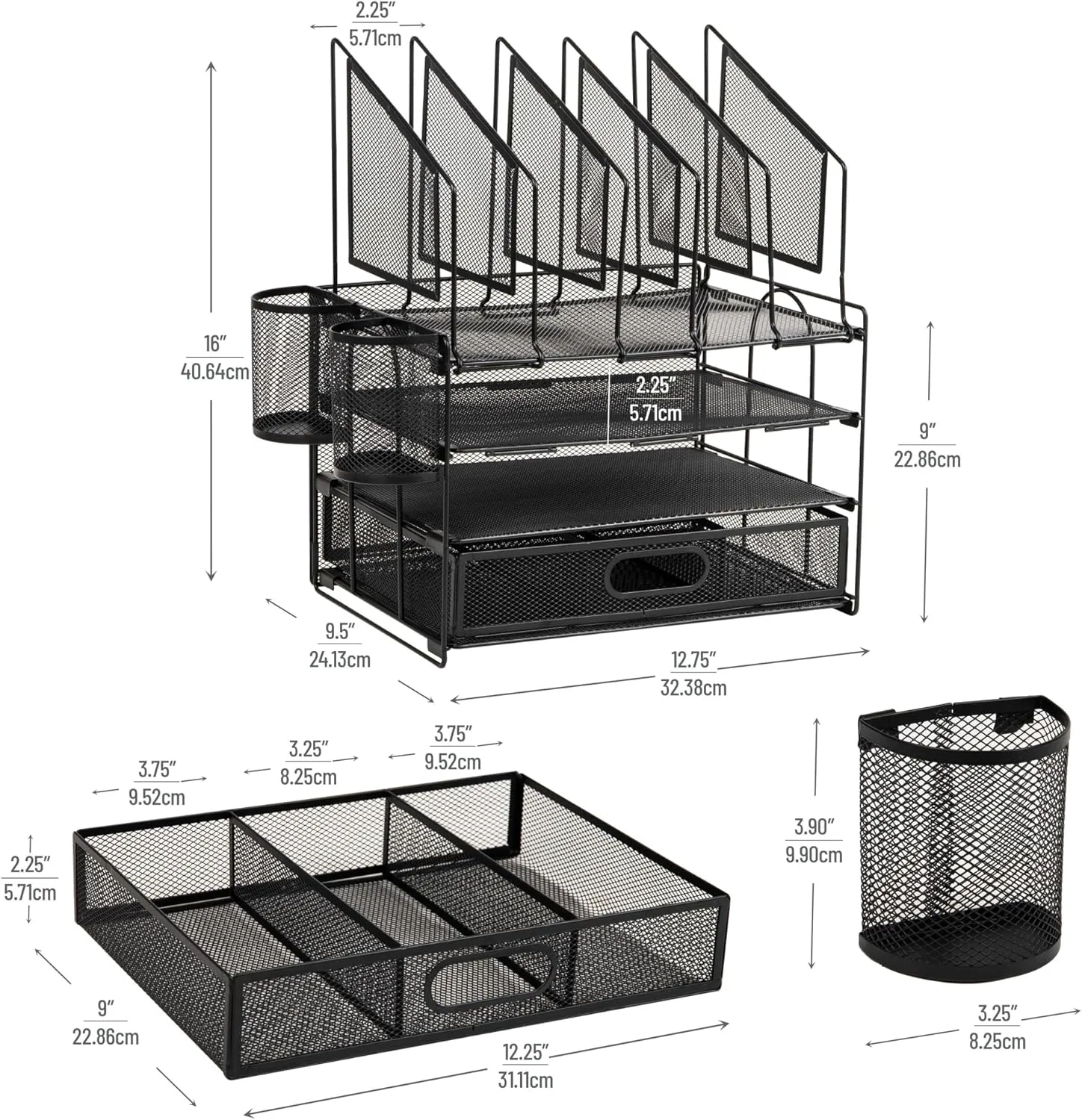 Office Depot® Brand Mesh Desk Organizer With Vertical Storage And Pen Holders, 16" H x 12-3/4"W x 9-1/2"D, Black