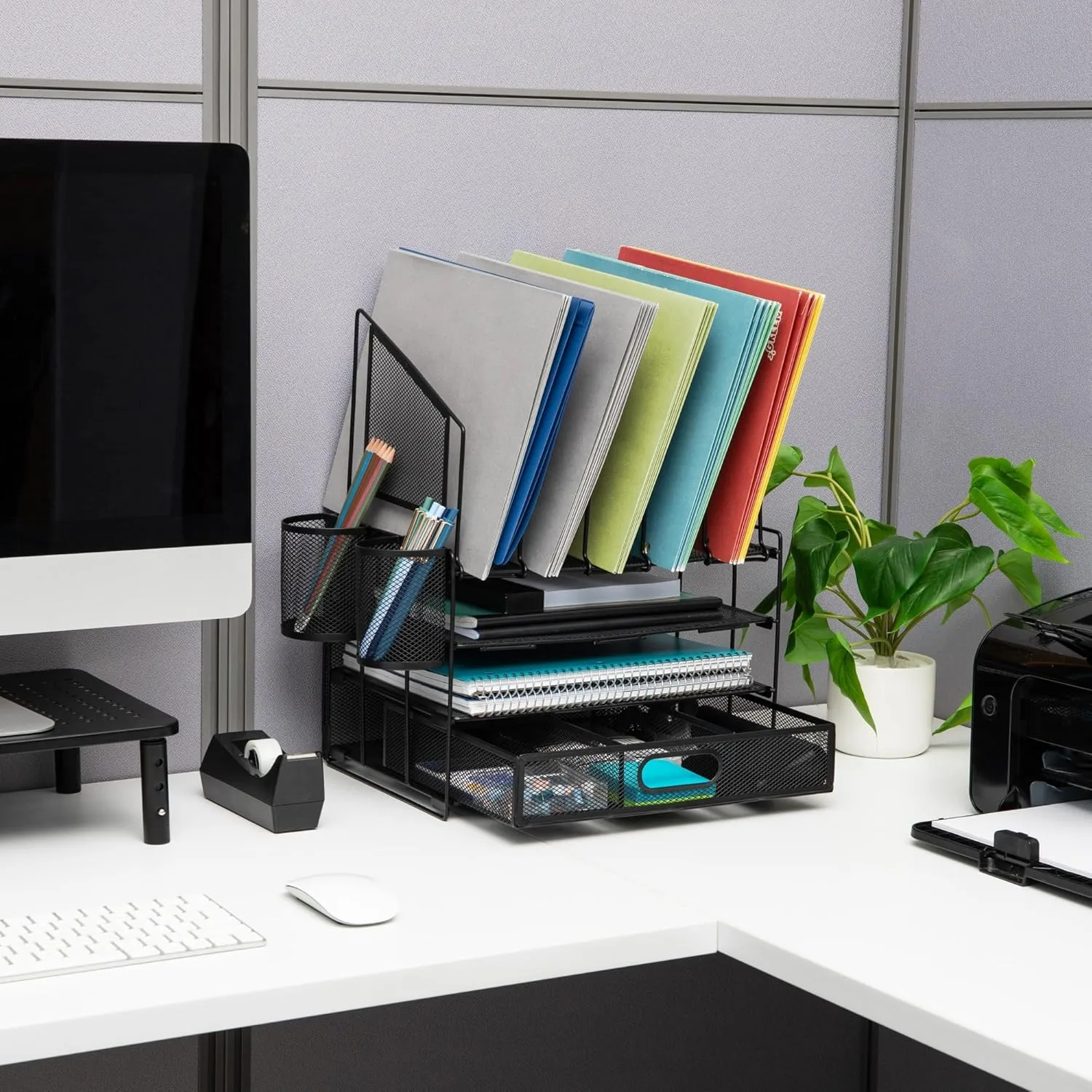 Office Depot® Brand Mesh Desk Organizer With Vertical Storage And Pen Holders, 16" H x 12-3/4"W x 9-1/2"D, Black