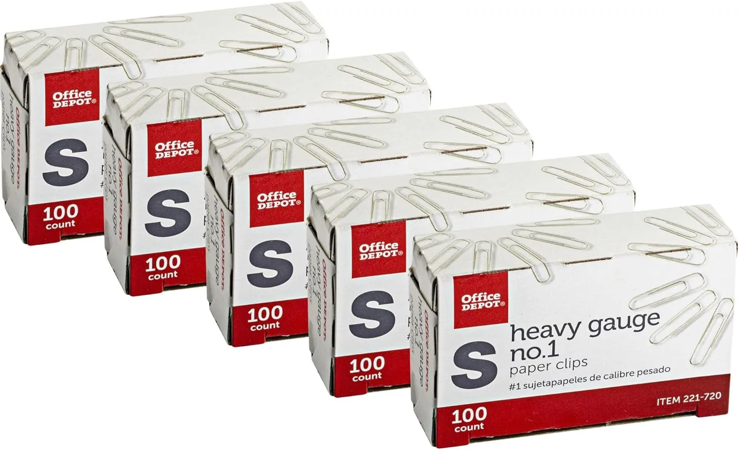 Office Depot Brand Heavy Gauge Paper Clips, No. 1, Small, Silver, Pack Of 5 Boxes, 100 Clips Per Box, 500 Total