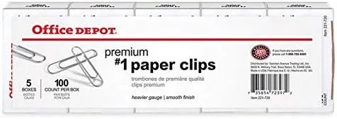 Office Depot Brand Heavy Gauge Paper Clips, No. 1, Small, Silver, Pack Of 5 Boxes, 100 Clips Per Box, 500 Total