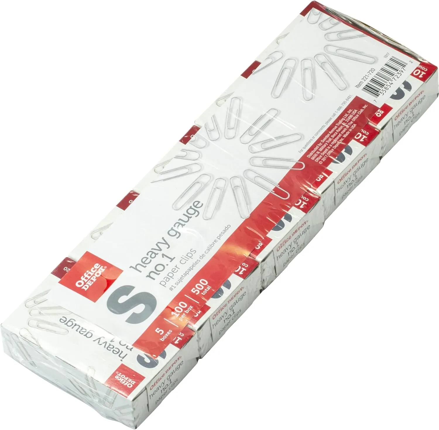 Office Depot Brand Heavy Gauge Paper Clips, No. 1, Small, Silver, Pack Of 5 Boxes, 100 Clips Per Box, 500 Total