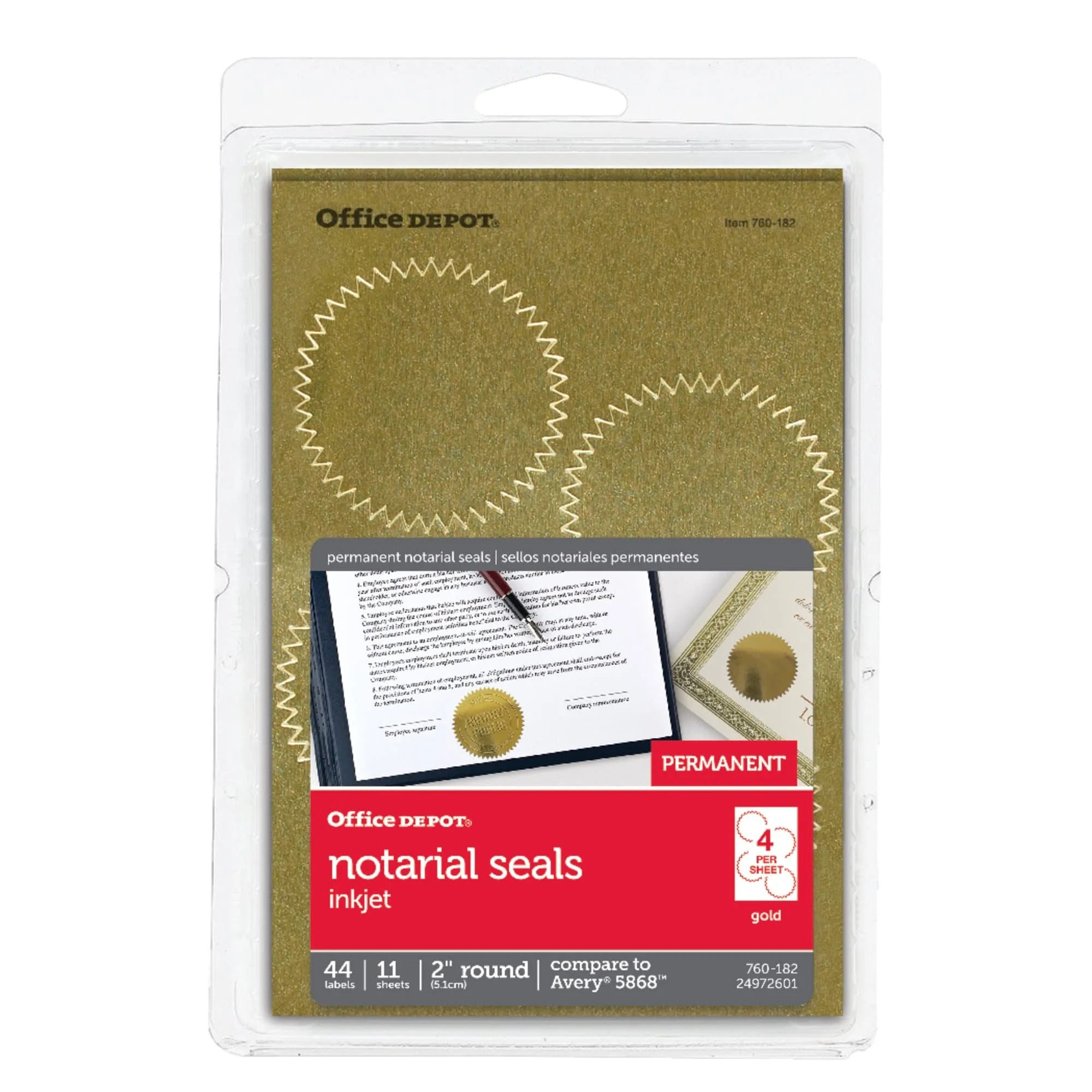 Office Depot Permanent Self-Adhesive Notarial Seals, 2in. Diameter, Pack of 44, OD98782