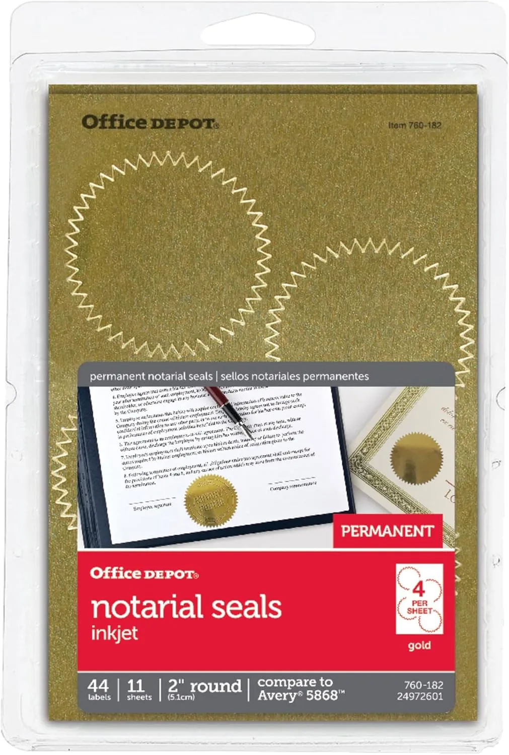 Office Depot Permanent Self-Adhesive Notarial Seals, 2in. Diameter, Pack of 44, OD98782