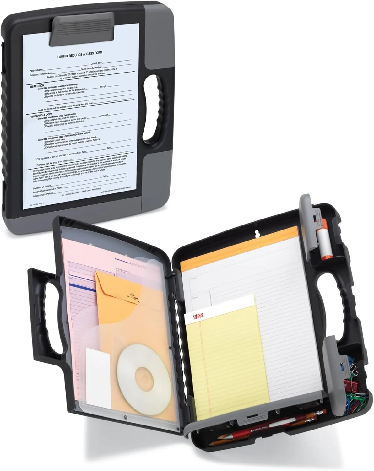 Office Depot Brand Portable Form Holder Storage Clipboard Case, 11-3/4in x 14-1/2in, Charcoal