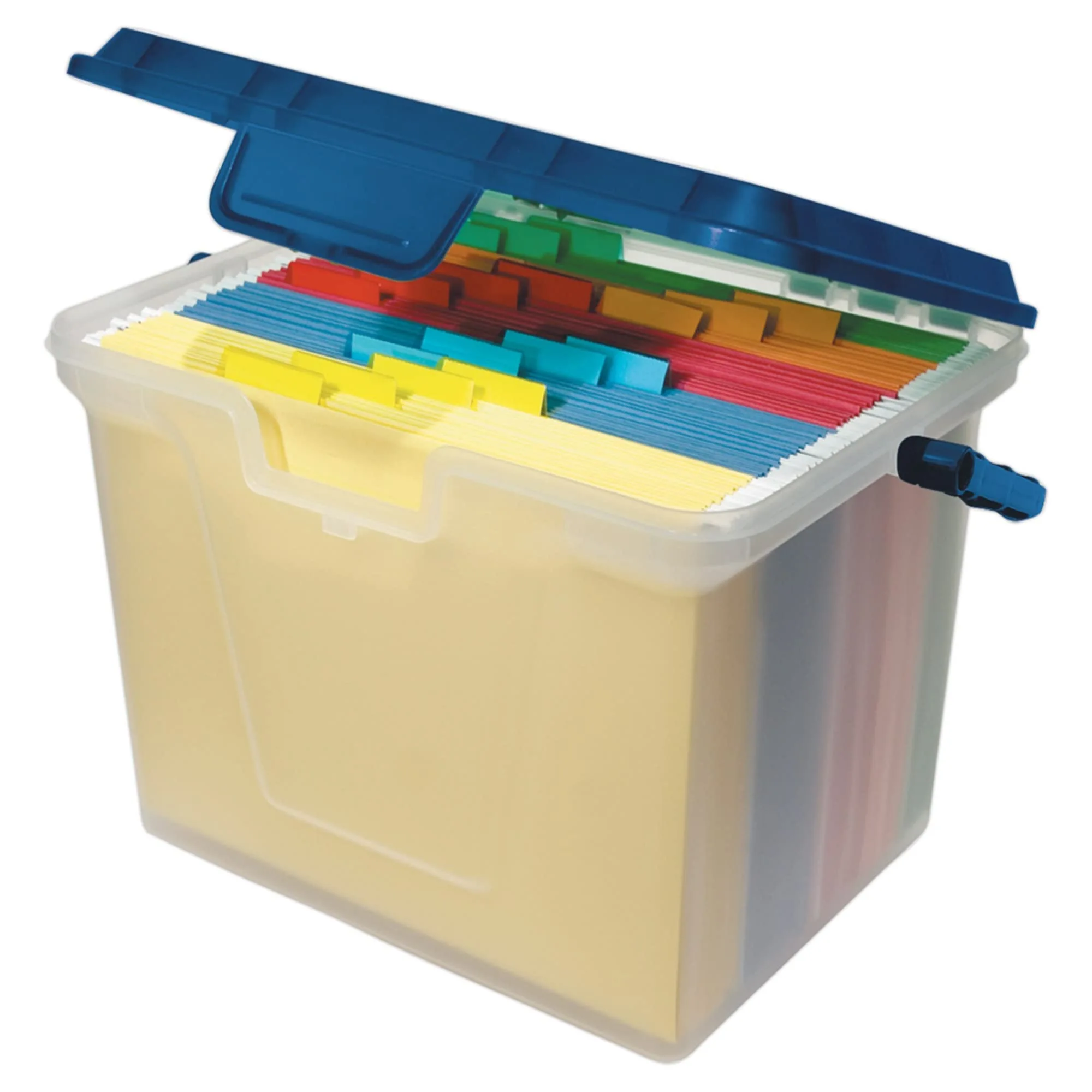 Office Depot Portable File Box, 10 11/16in H x 14 11/16in W x 10 3/8in D, Clear/Navy
