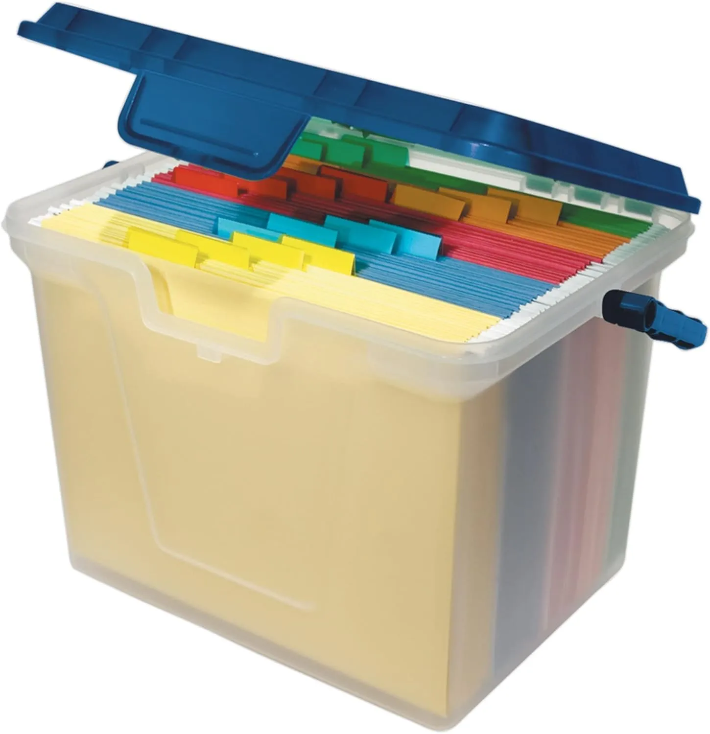 Office Depot Portable File Box, 10 11/16in H x 14 11/16in W x 10 3/8in D, Clear/Navy