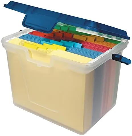 Office Depot Portable File Box, 10 11/16in H x 14 11/16in W x 10 3/8in D, Clear/Navy