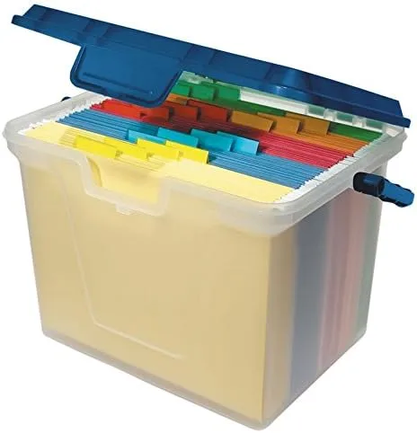 Office Depot Portable File Box, 10 11/16in H x 14 11/16in W x 10 3/8in D, Clear/Navy