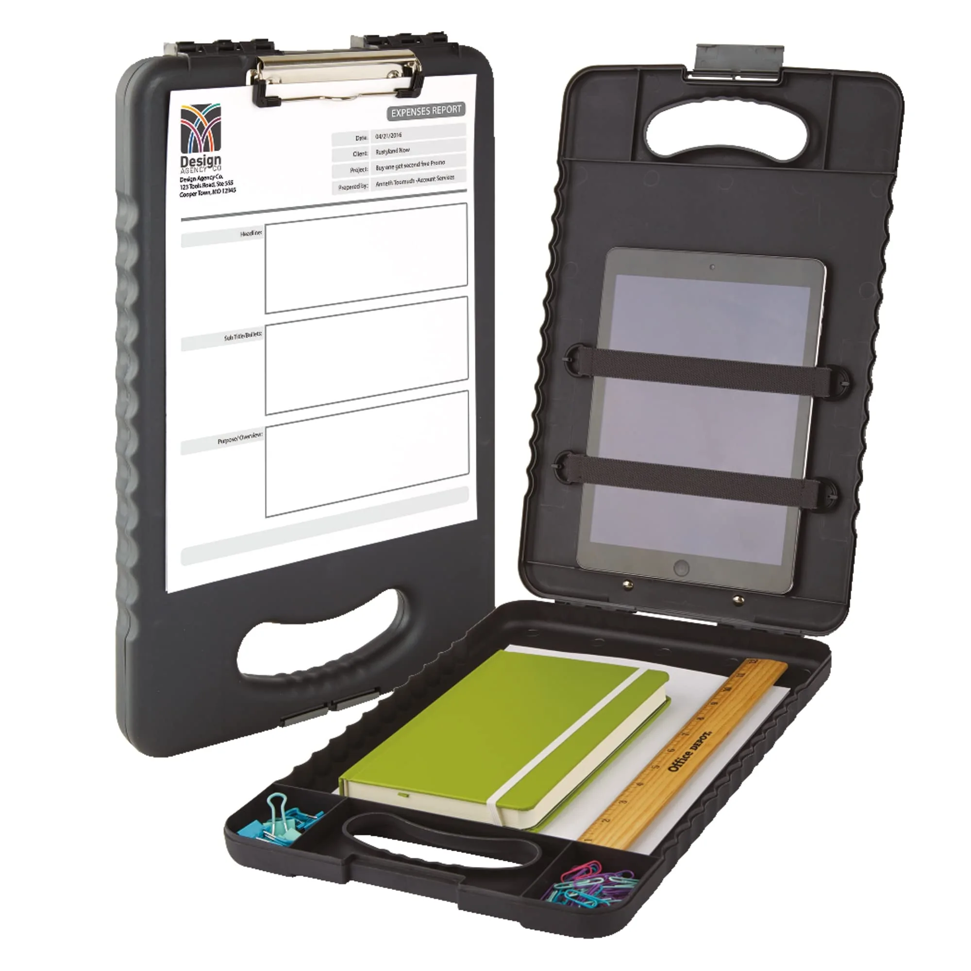 Office Depot Portable Tablet Storage Clipboard Case, 16-1/8in H x 10-1/4in W x 1-5/8in D, Charcoal