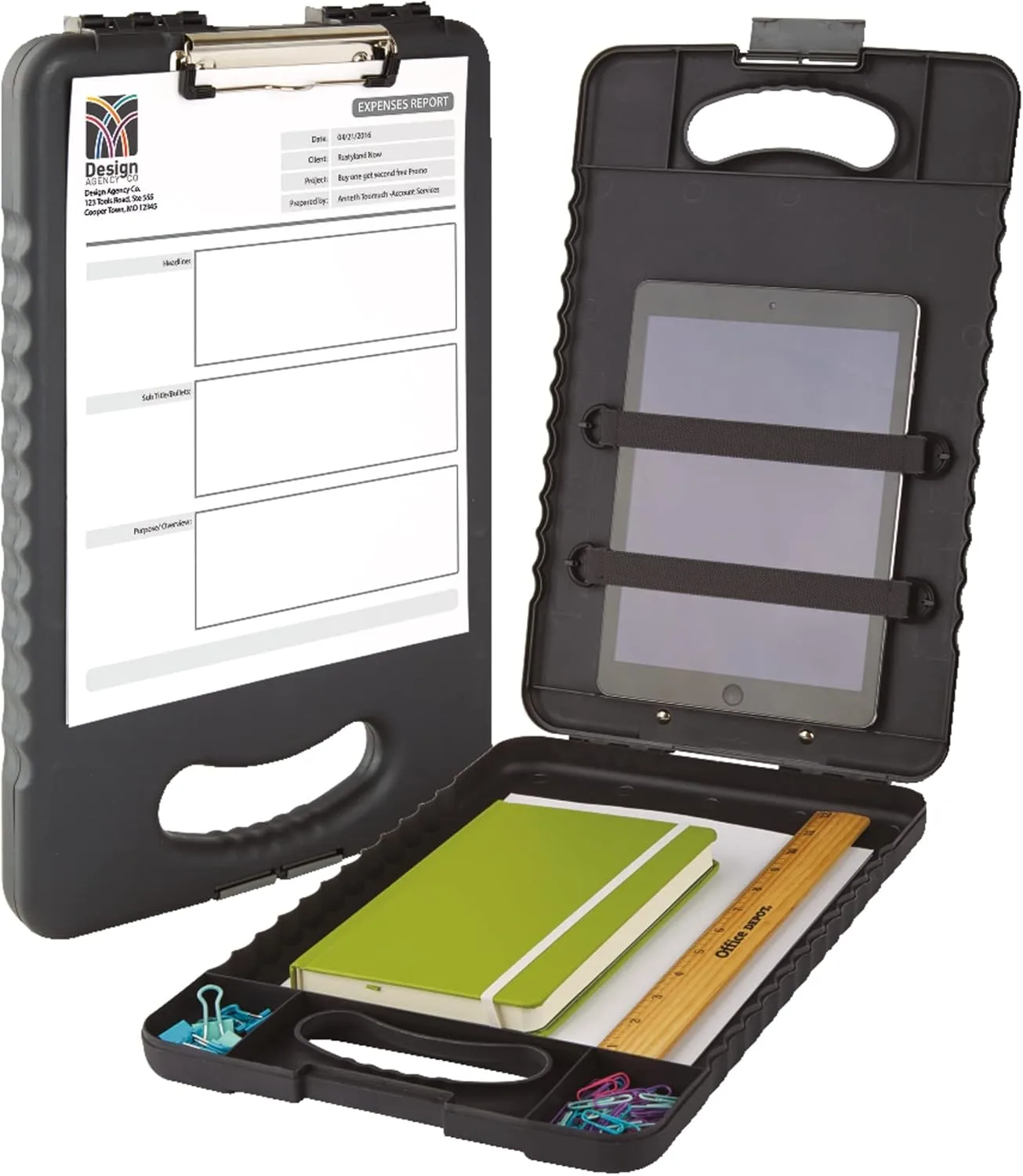 Office Depot Portable Tablet Storage Clipboard Case, 16-1/8in H x 10-1/4in W x 1-5/8in D, Charcoal