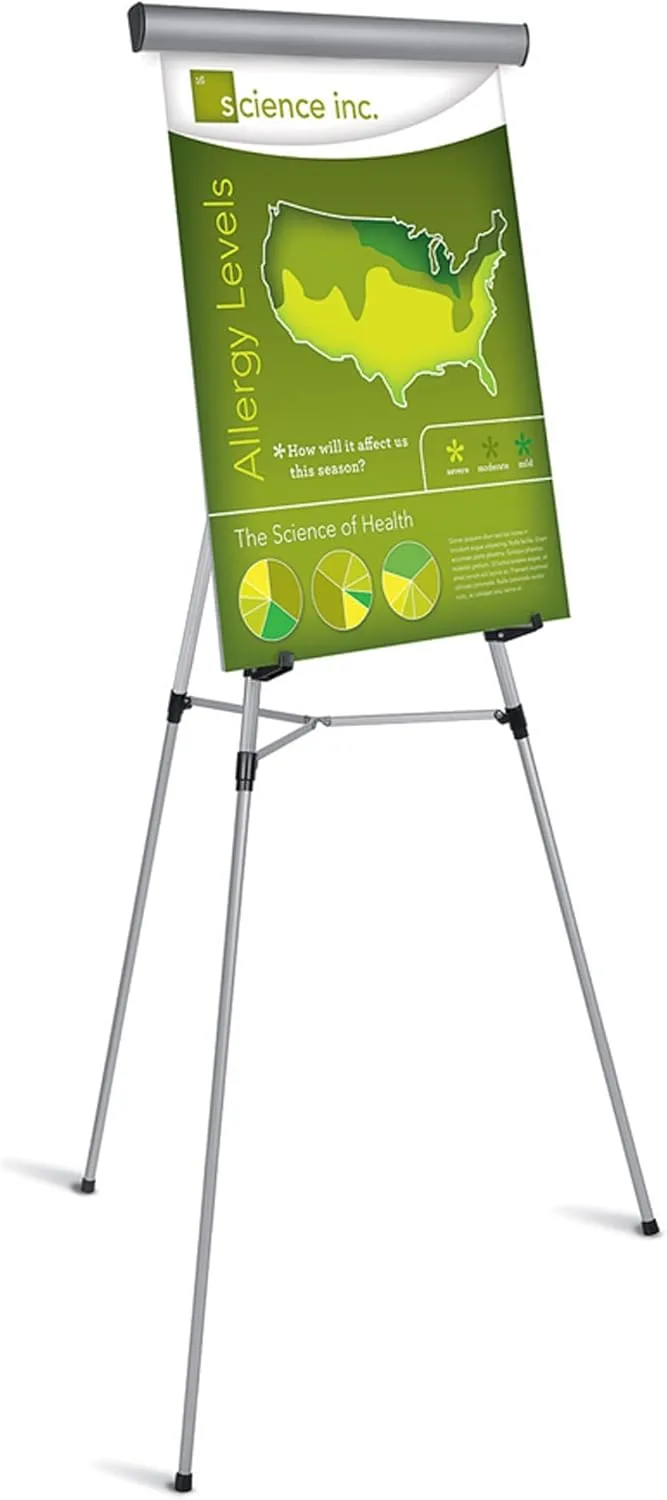 Office Depot Brand Presentation Easel, 35-1/2in-65inH, Silver With Chart Holder