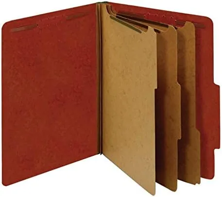 Office Depot Pressboard Classification Folders with Fasteners, Letter Size, 100% Recycled, Red, Pack of 10 (OD24092)