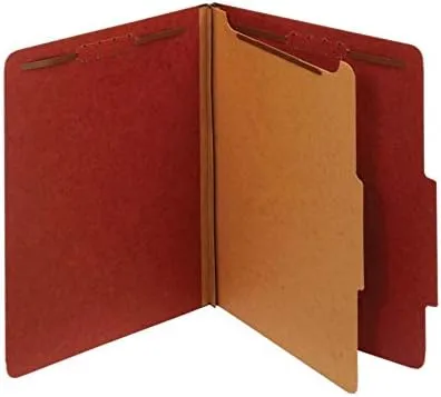 Office Depot Pressboard Classification Folders with Fasteners, 1 Divider, Letter Size, Red, 10-Pack