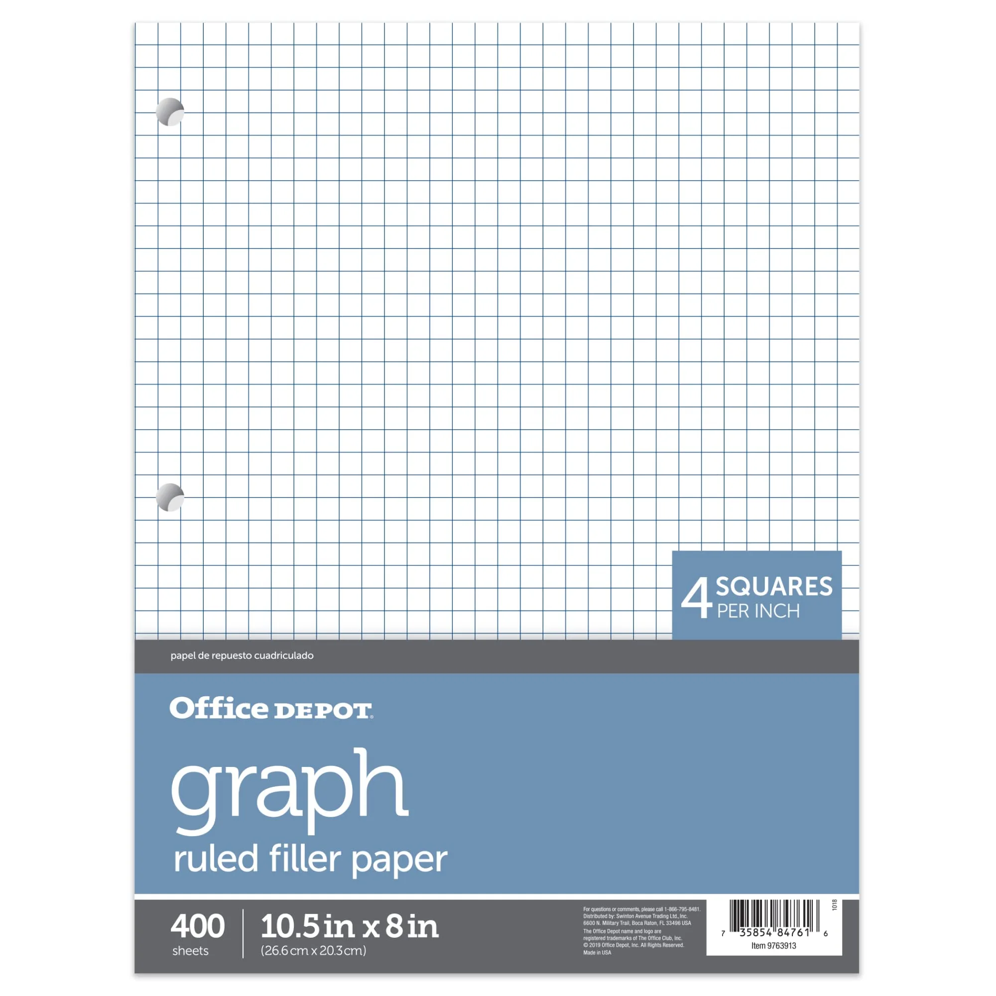 Office Depot Brand Notebook Filler Paper, 8" x 10-1/2", Quadrille Ruled, White, Pack Of 400 Sheets
