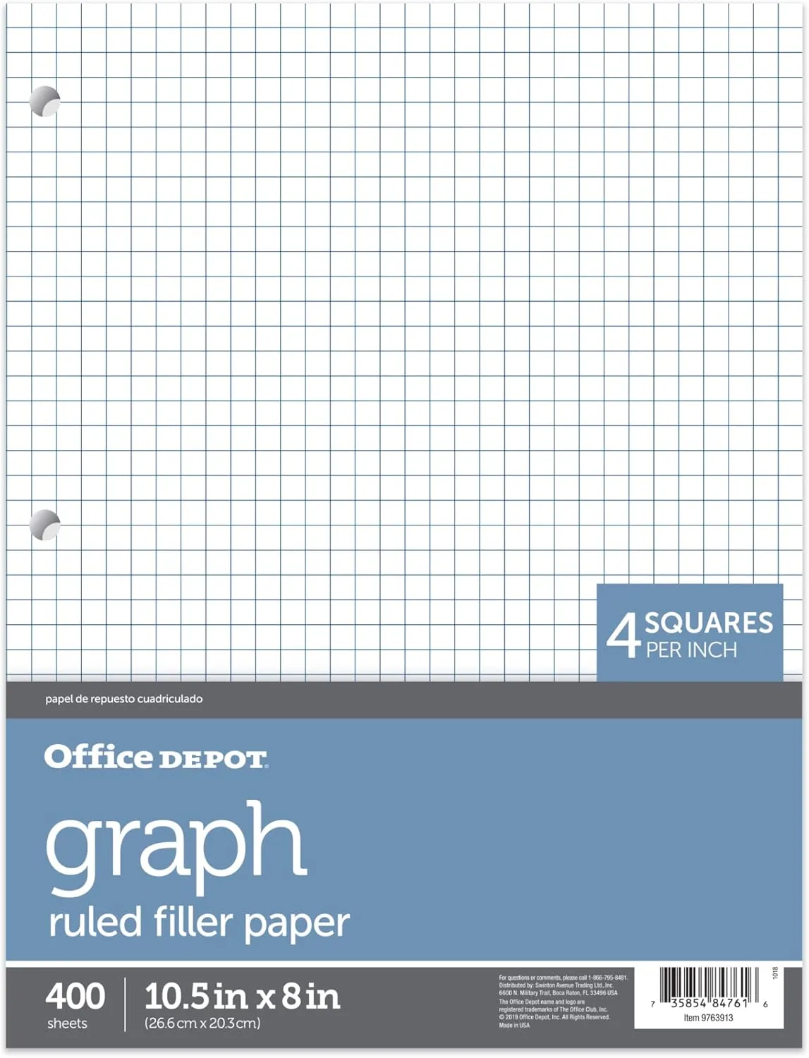 Office Depot Brand Notebook Filler Paper, 8" x 10-1/2", Quadrille Ruled, White, Pack Of 400 Sheets